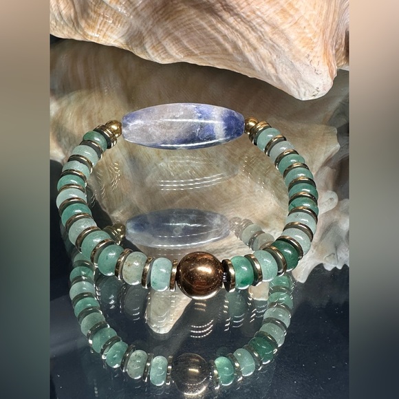 SODALITE + AVENTURINE + HEMATITE NATURAL BRACELET size 7” - Picture 6 of 15